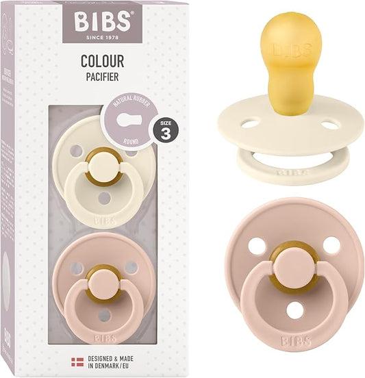 Bibs Pacifiers Color Collection, Set of 2 BPA-Free Latex Pacifiers Made in Europe, Round Nipple Baby Pacifier.