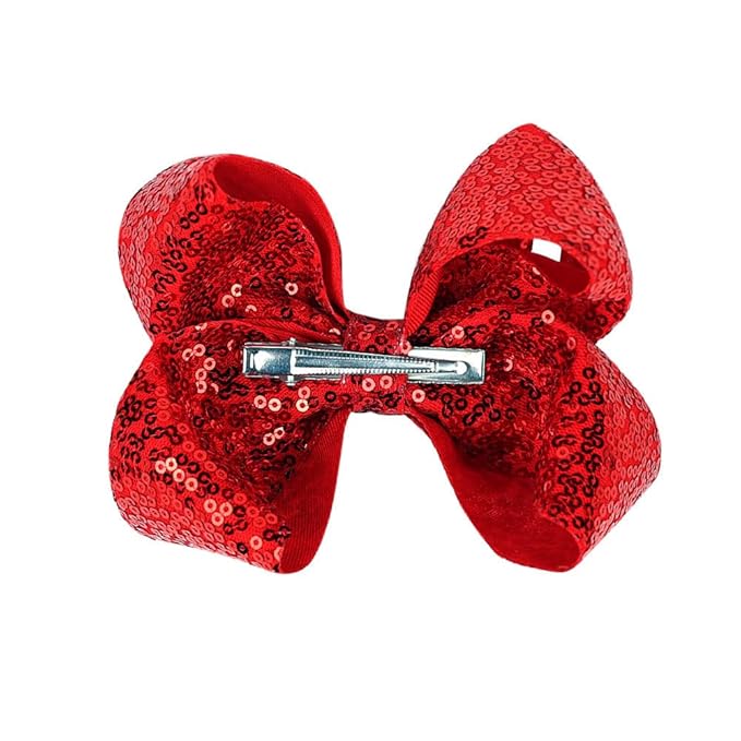 6 Inch Red Sparkly Glitter Sequin Hair Bows for Girls Toddlers Kids Children Teenage (2PCS)