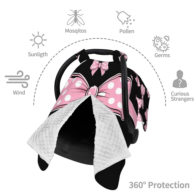 Personalised Bows Baby Car Seat Cover for Girls, Customized Carseat Covers with Name for Infant, Windproof Sun Protection Baby Carseat Canopy, Multi-use Nursing Breastfeeding Covers