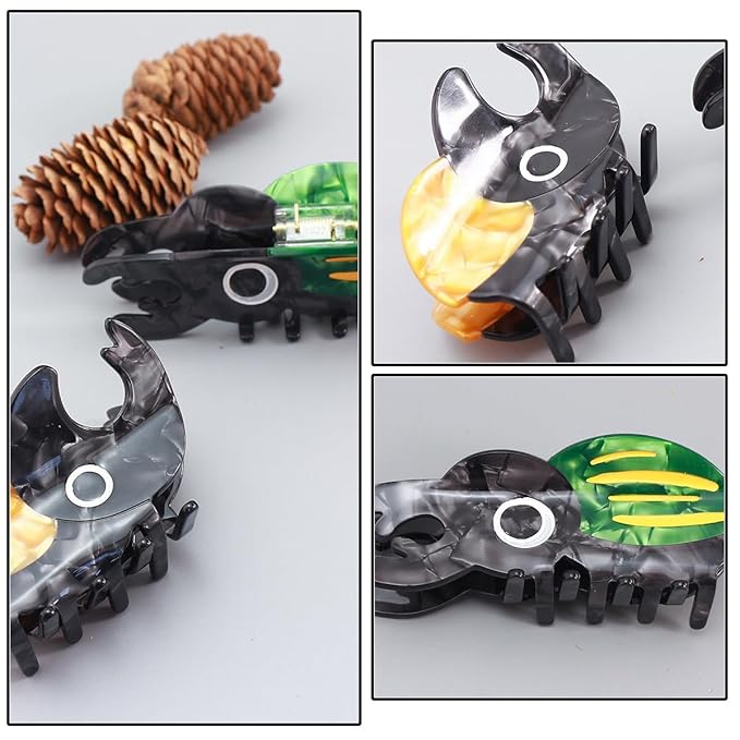 2 PCS Rhinoceros Beetle Hair Clip Fantasy Hair Claw Clip Acetate Barrettes for Thick & Thin Hair Medium Hair Clips Funny Animal Non-Slip Headdress Strong Hold Hair Accessories for Women & Girls