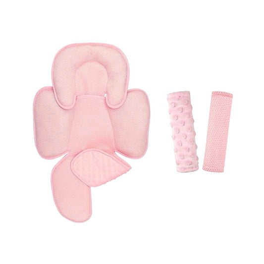 2-in-1 Baby Car Seat Cushion & Car Seat Strap Pads, Infant Car Seat Head Support & Strap Shoulder Covers, Car Seat Insert & Belt Covers for Newborn, Pink