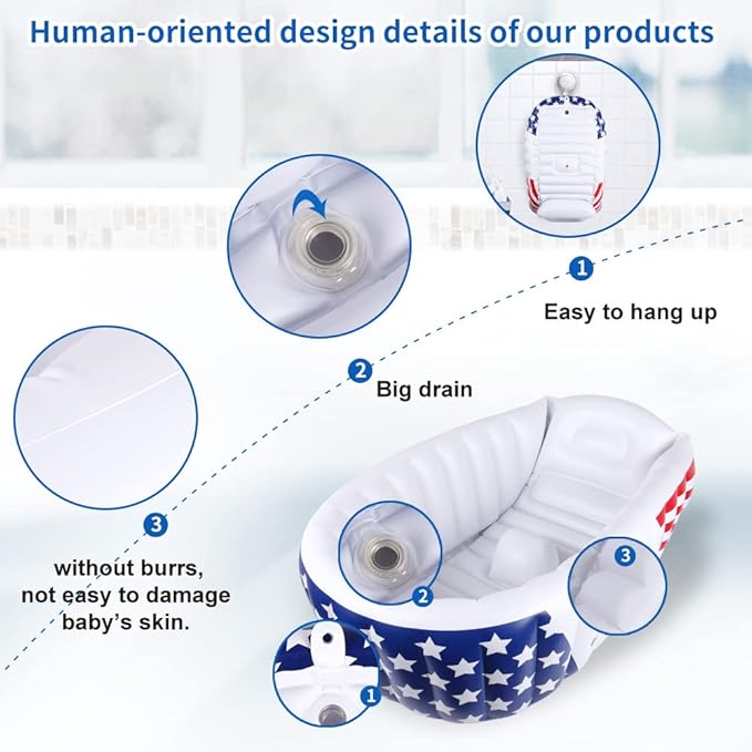 | Inflatable Baby Bathtub,Newborn Bathtub Seat for Infant,Non-Slip Baby Pool for Sitting up,Foldable Toddler Tub Shower,Portable Travel Bath for Kids 0-6 Year (White, Animal Print)