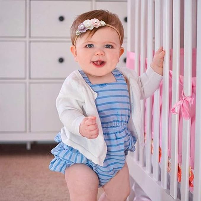 OOSAKU Baby Girl Flower Headbands Set Elastic Floral Headbands 6pcs Soft Nylon Hair Band for Newborn Toddler Hair Accessories