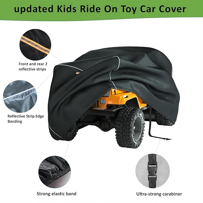 Kids Car Cover, Waterproof Cover for Large Children's Toy Car, 420D Universal Outdoor Car Cover for Power Wheels Jeep and Toddler's Electric Car, All-Weather Protection, with Reflective Webbing