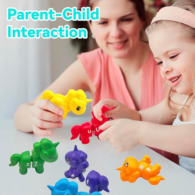 Alphabet Learning Toys, Unicorn Color Matching Letter Game for Toddlers,Montessori Fine Motor Skills Preschool Learning Toys for 2 3 4 Years Old (13Pcs Unicorn)