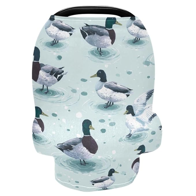 Cute Mallard Ducks Baby Car Seat Covers Farmhouse Animals Carseat Canopy Soft Infant Stroller Cover Nursing Breastfeeding Covers for Girls Boys Newborn Fit Summer Spring Autumn