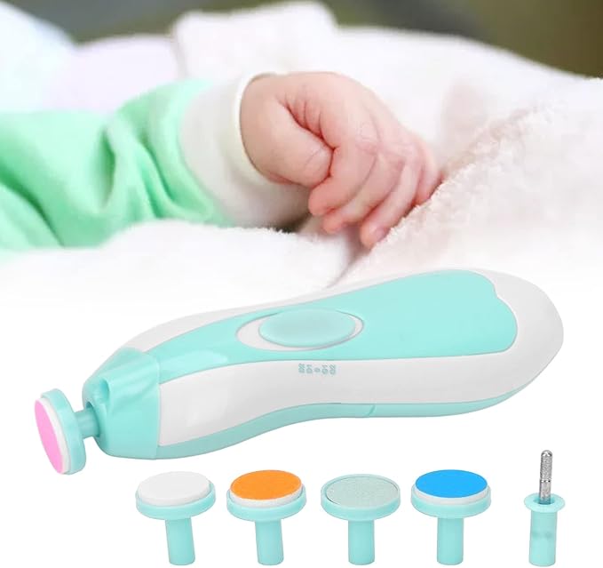 Baby Infs Nail File, Baby Electric Nail Grinder Baby Nail File Kit Portable Infs Nail File with 6 Grinding Head Low Noise Manicure Care (Skyblue)