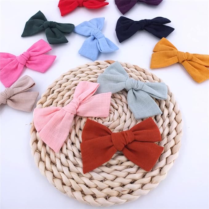 12 PCS Linen Bow Hair Clips for Baby Girls Hair Bows Alligator Clips Accessories Infants Toddler Kids Hairgrips (Knot Bow 4'')