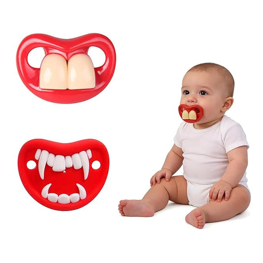 2Pcs Funny Baby Pacifier, Buckteeth Pacifiers for 0-18 Months Babies, Fangs Pacifiers, Funny Gift for Newborns, Infants & Toddlers