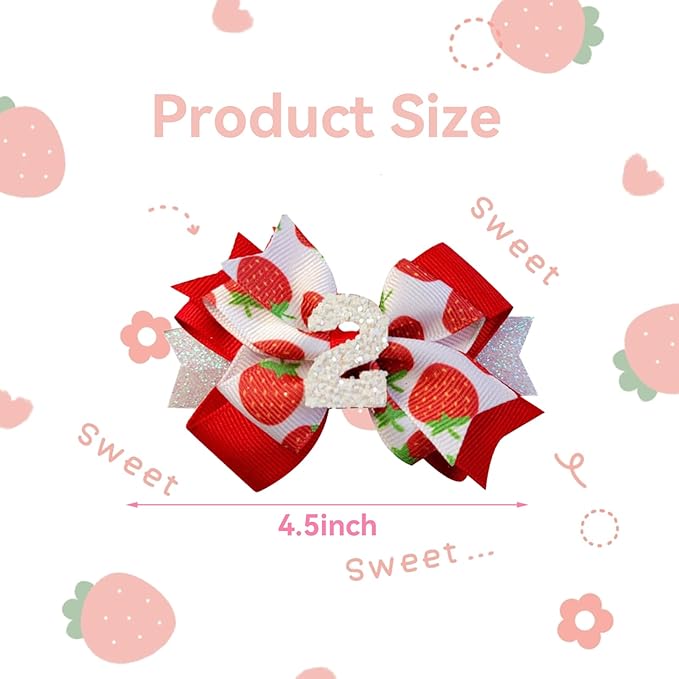 Strawberry Bow Hair Clips for Baby Girls,Birthday Party Decoration Strawberry Hair Clip,Red Bow Hair Barrettes Hair Accessories for Girls Baby Shower Gifts (Strawberry Bow2)