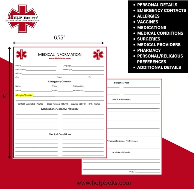 Autism/May Not Respond Awareness Medical Alert Seatbelt Cover for Kids and Adults with Emergency Information Form and Pocket by Help Belts (Red, 6 Inch Car Seat)