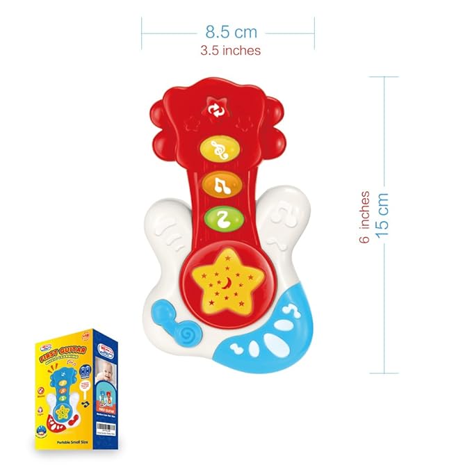 WEofferwhatYOUwant Baby Musical Guitar – First Instrument for Babies 6+ Months with Lights, Sound Effects, 3 Play Modes, BPA-Free, Batteries Included, Travel Ready, Ideal Gift for Toddlers