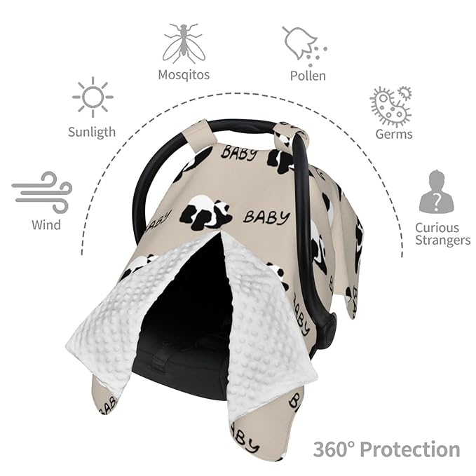 Personalized Baby Car Seat Canopy for Babies with Name, Custom Cute Panda Stroller Car Seat Covers for Boys Girls, Minky Nursing Carseat Cover for Breastfeeding, Car Seat Canopies for Newborn