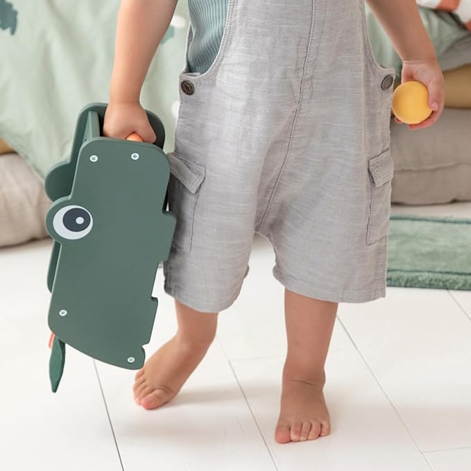 Done by Deer Hammer Board Croco Green - Wooden Activity Toy for Hand-Eye Coordination and Sense of Hearing - Green Color with Colorful Elements - Soft, Durable Fabric Flap with Crinkling Sound