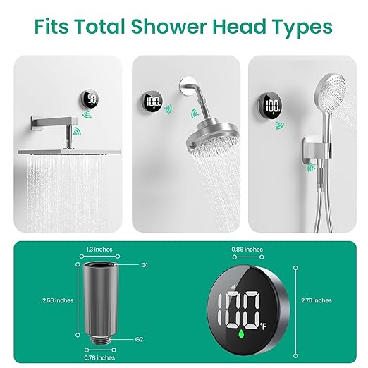 Longriver MX08 Shower Temperature Display, Shower Thermometer with Hydro Powered Sensor, Digital Water Temperature Monitor, Large Adjustable Display, IPX7 Waterproof for Bathroom, °F /°C Switchable