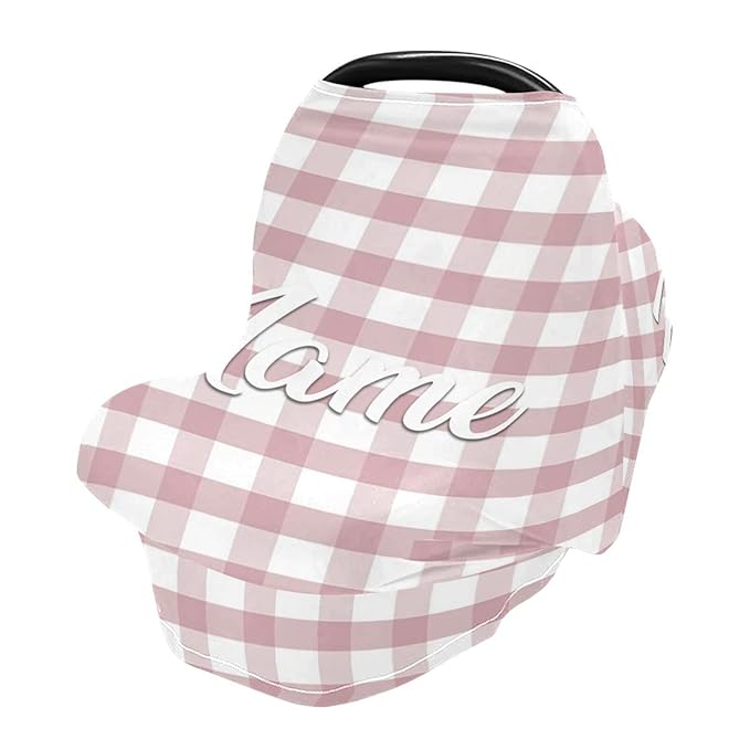 Personalized Baby Car Seat Cover for Babies, Custom Name Baby Car Seats Canopy for Girls, Nursing Breastfeeding Stroller Covers for Infant Newborn, Shower Gift (Pink Plaid)
