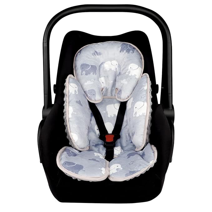 TANOFAR Infant Car Seat Head Support, Soft Baby Carseat Head & Body Support, Grey Elephant Baby Car Seat Insert Cushion for Newborn Boys