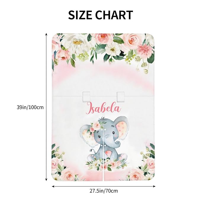 Personalized Baby Car Seat Canopy for Babies, Custom Name Car Seat Covers for Baby Girl, Elephant Rose Pink Opening Minky Nursing Breastfeeding Cover for Infant, Carseat Canopies for Newborn