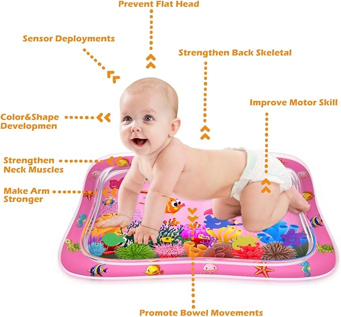 ZMLM Baby Tummy Time Water Mat for Babies: Baby Toys Gifts for Newborn Infant 3 6 9 12 Month Boy Girl Inflatable Activity Playmat Sensory Mat Toddler Belly Time Pat (Pink)