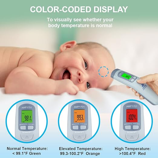 Amplim 2-Pack Hospital & Medical Grade Non Contact Digital Infrared Forehead Thermometer for Babies, Kids, and Adults.