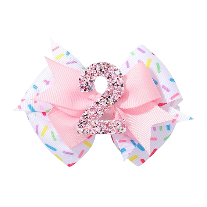 Birthday Hair Bow Hair Clips for Girls 1 2 3 4 5 6 Years, Baby Girl Accessories Bow Birthday Decorations, Pink Baby Girls Ice Cream Hair Bows Clips for 2nd