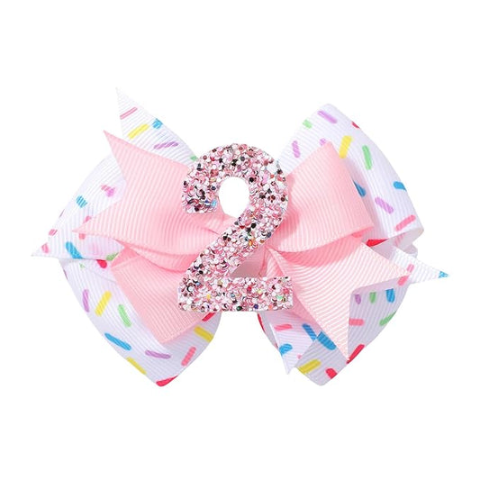 Birthday Hair Bow Hair Clips for Girls 1 2 3 4 5 6 Years, Baby Girl Accessories Bow Birthday Decorations, Pink Baby Girls Ice Cream Hair Bows Clips for 2nd