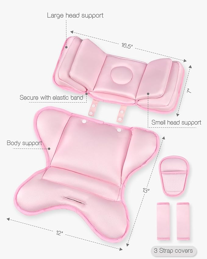 Infant Car Seat Insert with 2 Headrest for Doona|Graco, Thickened Baby Car Seat Head Support for Newborn, Reveable Baby Car Seat Cushion for Side Impact Protection, Pink