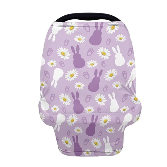 Wanyint Stretchy Baby Car Seat Covers Carseat Canopy Baby Breastfeeding Stroller High Chair Shopping Cart Cover Nursing Scarf Infant Stroller Cover, Easter Rabbit Paw Daisy Violet