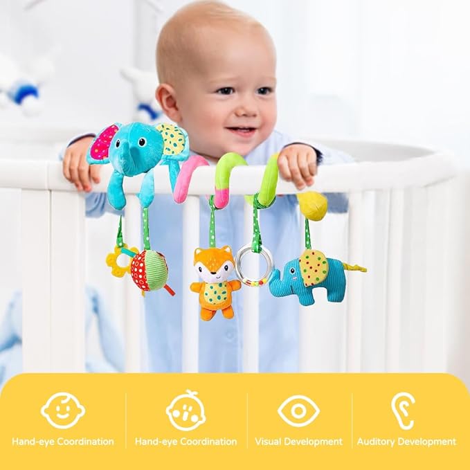 willway Car Seat Toys, Infant Spiral Plush Hanging Toys for Car Seat Stroller Crib Bassinet Mobile with BB Squeaker Rattles, Baby Toy for 0 3 6 12 Months