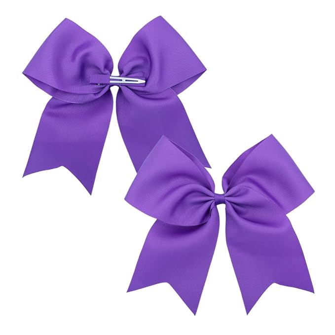 Pack of 2 Purple Jumbo Cheer Bow Hair Clips for School Girls Cheerleader Bows 8'' Dancing Softball Basketball Cheerleading Team Hair Accessories