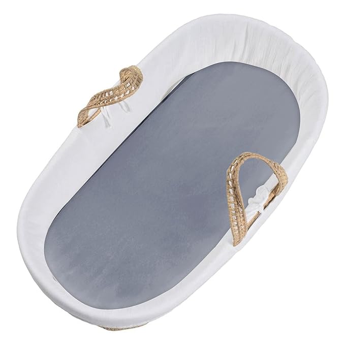 Satin Bassinet Sheet Fitted Great for Baby Hair Soft Silk Feeling Sheet for Rectangle Hourglass Oval Cradle or Bassinet Pad＆Mattress, Bassinet Sheets for Baby Boy and Girl Gift, Gray