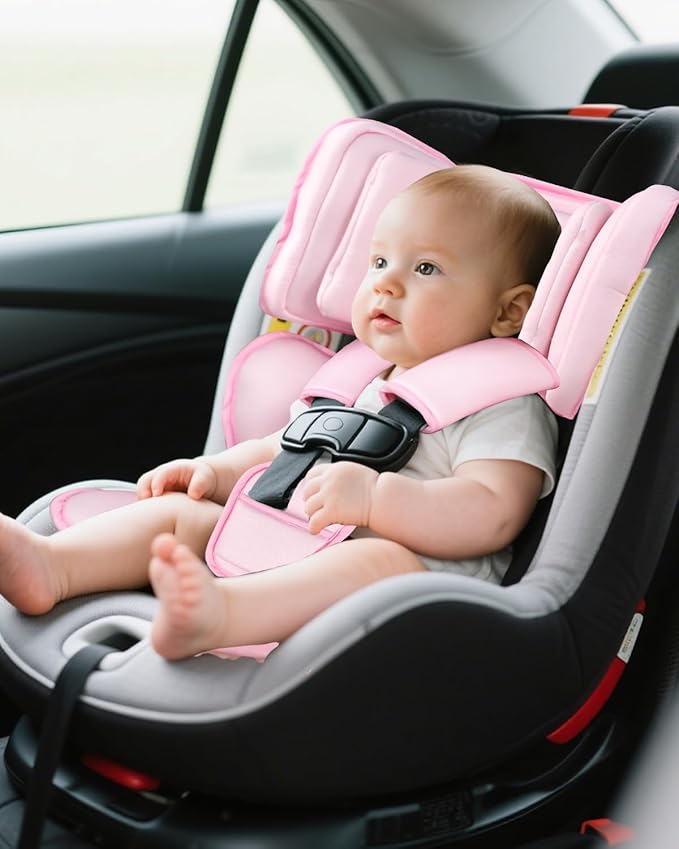 Infant Car Seat Insert with 2 Headrest for Doona|Graco, Thickened Baby Car Seat Head Support for Newborn, Reveable Baby Car Seat Cushion for Side Impact Protection, Pink