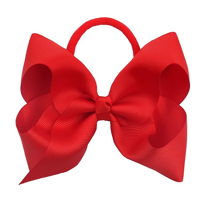 2Pcs 6 Inches Ribbon Baby Girls Headbands Infant Elastic Hairbands Large Cheer Bow Hair Band Accessories for Child Toddlers Girls (Red)