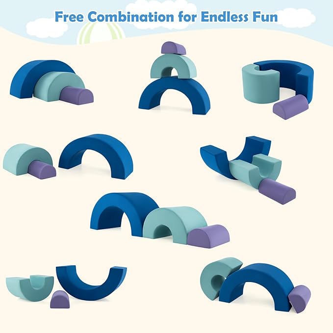 Costzon Rainbow Toddler Climbing Toys Indoor, 3 Pieces Soft Foam Blocks w/Skin-Friendly Suede Fabric Cover, Elastic Sponge Fillings & Smooth Zippers for Crawling Playing, Climbing Blocks for Kids 3+