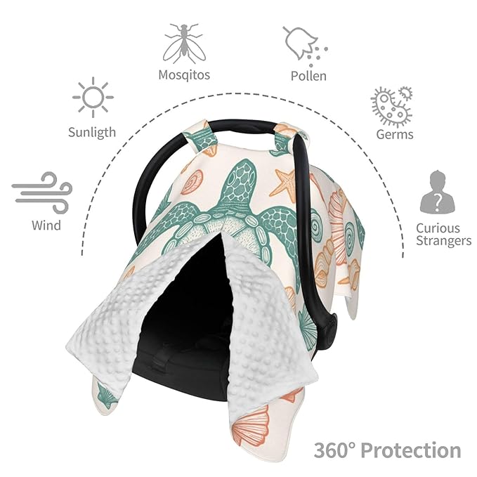 KiuLoam Sea Turtles Starfish Seashells Baby Car Seat Canopy, Nursing Cover for Mom Breastfeeding Scarf, Infant Car Seat Cover/Multiuse Baby Stroller Covers for Babies Boys Girls