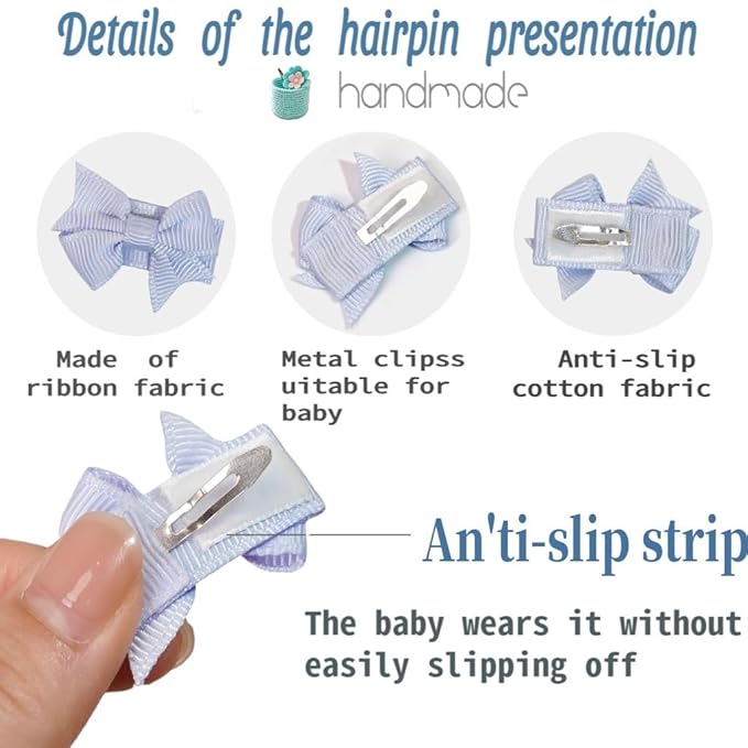 Mini Bow Hair Clips for Baby Girls, 1.5 Inch Grosgrain Ribbon, 40 Pieces, Fine Hair Accessories