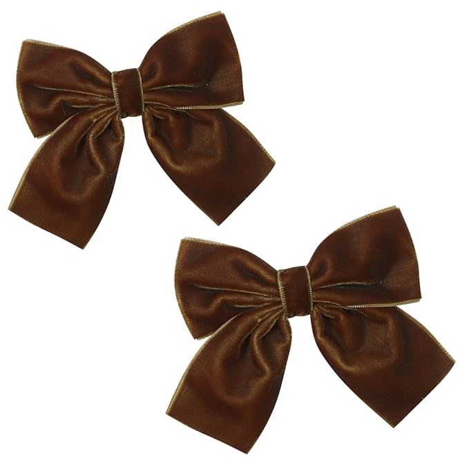 Hjiaruiky Hand-made Velvet Hair Bows Clips for Little Girls - Big Brown Bows