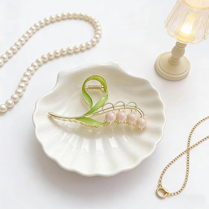 1PC Pink Gold Lily of The Valley Flower Hair Clips, Large Metal Claw Clip,Orchid Clamps,Lily Jaw Clamp Styling Accessories for Thick Thin Clips and Barrettes