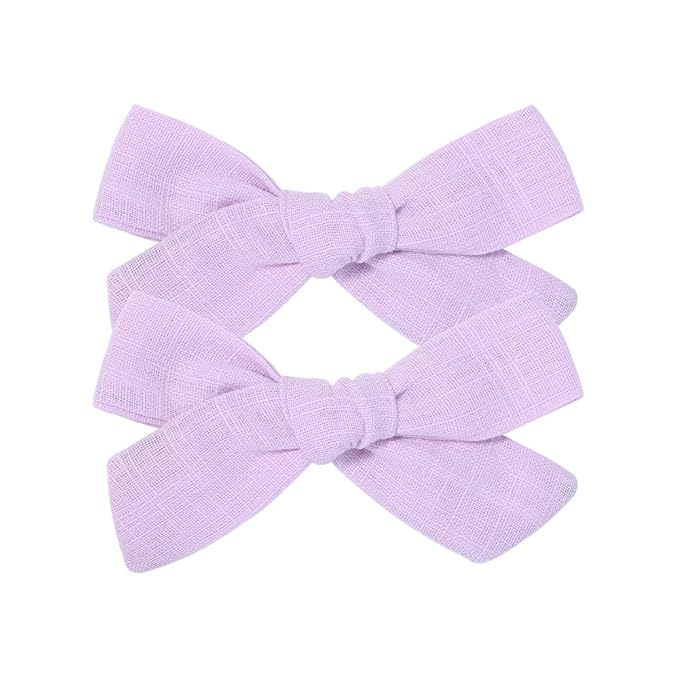 3.2 Inch Linen Baby Girl Hair Clips, Hair Bows for Toddler Kids, Alligator Clip Hair Accessories for Babies, Purple