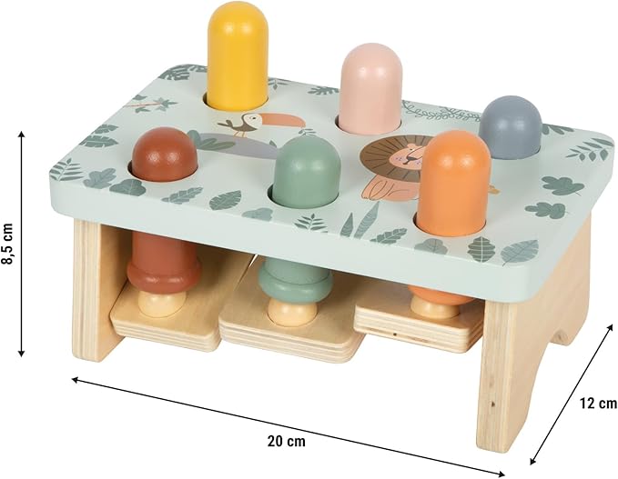 small Foot Safari 12740 Knocking Game Made of FSC 100% Certified Wood, Robust Motor Skills Toy with Hammer and Wooden Rods, for Children from 12 Months
