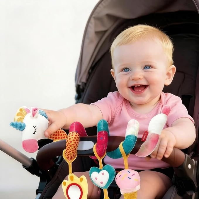 Spiral Car Seat & Stroller Activity Toys-Baby Sensory Toys for Babies 0-12 Months Boys Girls - Hanging Toys Carseat Crib Stroller, withbRattle, Mirror, Crinkle, Squeaky Baby Gifts 02