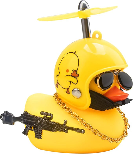wonuu Rubber Duck Car Ornaments Cool Yellow Duck Car Dashboard Decorations Squeaky Glasses Duck with Propeller Helmet for Car ccessories Dashboard (Duckling-Yellow G)