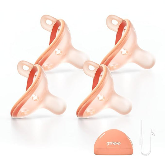 Garkoko Baby Pacifiers 0-6 Months, BPA-Free Silicone Nipple, Lightweight One-Piece Design, Set of 4, with a Pacifier Chain & Pacifier Case