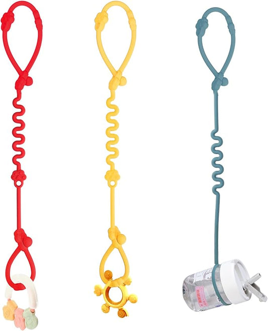 Toy Straps for Baby, Silicone Toy Straps for Stroller, Toy Safety Straps for Baby Toy, Sippy Cup Straps, Adjustable Toy Holder for Stroller, High Chair - BPA Free (Red Yellow Blue)