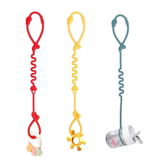 Silicone Toy Straps for Baby Stroller - 3 Pack Adjustable Toy Safety Straps for Baby Toys - Sippy Cup Straps for Strollers, High Chair, Cribs, Car Seat, Bags - BPA Free, Multi Colors