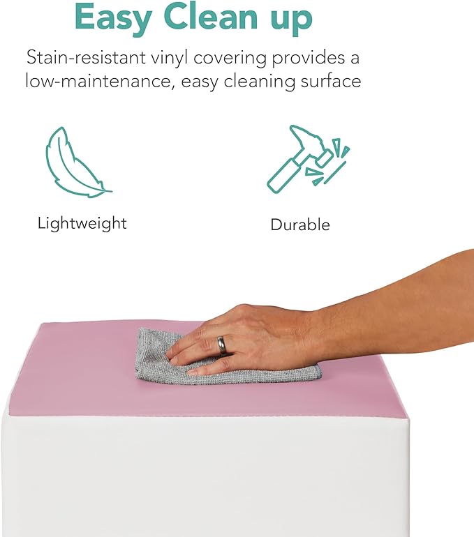 Best Choice Products Soft Foam Climbing Blocks for Toddlers, 4-Piece Baby Play Set, Easy-Clean Vinyl Foam Shapes, Safe Certified Materials, Early Learning Motor Skill Development Toy - Pink