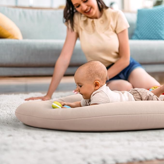 Baby Lounger for Newborn: Skin-Friendly & Breathable for 0-12 Months Infant Tummy Time Playtime & Diaper Changes - Portable & Lightweight Cushion for New Parents (Sand)
