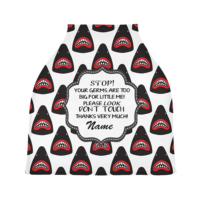 Personalized Cartoon Shark Baby Car Seat Cover for Boy, Customized No Touch Multiuse Carseat Covers, Stroller Canopy Nursing Covers Breastfeeding Scarf, Shower Gift for Newborn Infant Babies