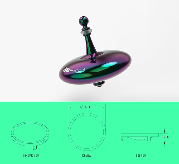 UFO Tops Ruwa - Metal Spinning Fidget Toy Top - Inspired by The 1994 USS Ruwa, Zimbabwe UFO Incident - Psychedelic Stainless Steel