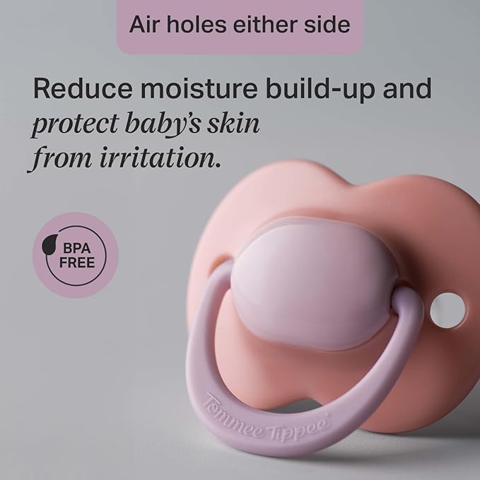 Tommee Tippee Ultimate Fit Pacifiers, 18-36 Months, Extra Air Holes, Symmetrical Nipple and Shield, 100% BPA Free Silicone, Dishwasher and Sterilizer Safe, Pink and Purple, Pack of 4